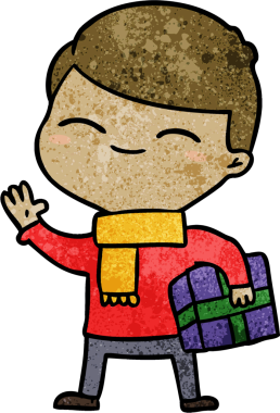 Bir insan tarafından çizilmiş, gülümseyen bir çocuk.