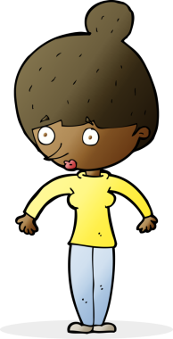 Bir insan tarafından çizilmiş çizgi film kadını.