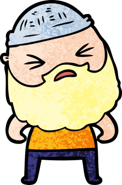 Bir insan tarafından çizilmiş sakallı bir çizgi film adamı.