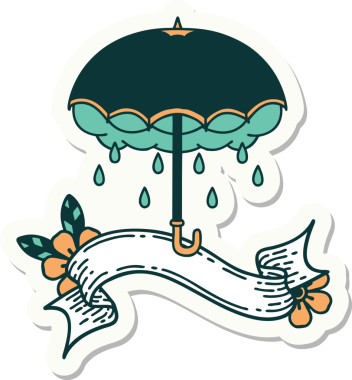 Bir insan tarafından çizilmiş şemsiye ve fırtına bulutuna sahip dövme stili çıkartması