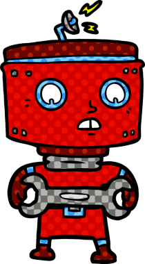 Bir insan tarafından çizilmiş anahtarı olan çizgi film robotu.