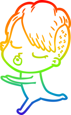 Gökkuşağı gradyan çizgi çizimi Bir insan tarafından çizilmiş güzel hippi kız