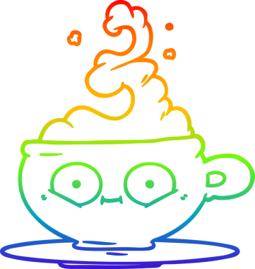 gökkuşağı gradyan çizgisi bir insan tarafından çizilmiş sıcak kahve fincanı