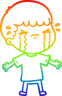 Gökkuşağı gradyan çizimi bir insan tarafından çizilmiş ağlayan bir karikatür adamı çiziyor.