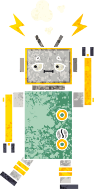 Bir insan tarafından çizilmiş bir robotun retro çizim tarzı karikatürü