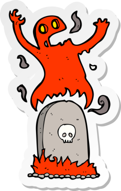 Bir insan tarafından çizilmiş mezardan yükselen bir hayaletin çıkartması.