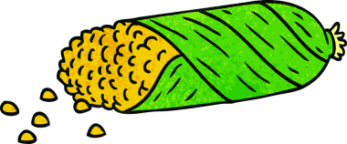 Bir insanın çizdiği koçandaki taze mısırın el yapımı karikatürü.