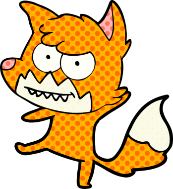 Bir insan tarafından çizilmiş sırıtan tilki çizgi filmi.