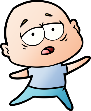 Bir insan tarafından çizilmiş yorgun, kel bir adam.