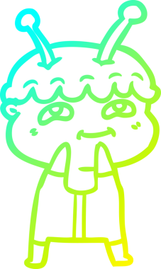 Bir insan tarafından çizilmiş dost canlısı bir uzay adamının soğuk çizgi çizimi.