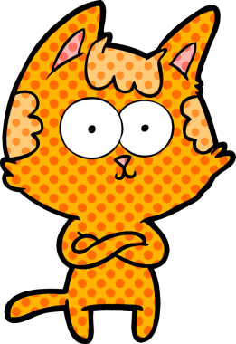 Bir insan tarafından çizilmiş çapraz kollu mutlu çizgi film kedisi