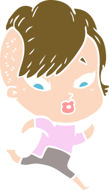 Düz renkli çizgi film, bilim kurgu kıyafetleriyle bir insan tarafından çizilmiş kızı şaşırttı.