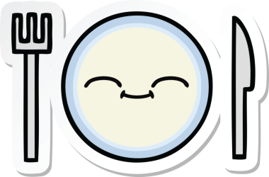 Bir insan tarafından çizilmiş şirin bir yemek tabağının çıkartması.