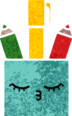 Bir insan tarafından çizilmiş kalem kabının retro illüstrasyon tarzı karikatürü