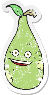 Bir insan tarafından çizilmiş karikatür armutunun gerilimli retro yapıştırması