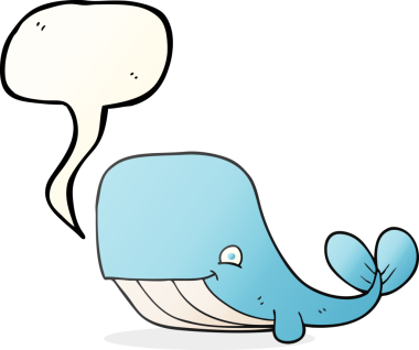 Bir insan tarafından çizilmiş serbest konuşma balonu karikatürü mutlu balina