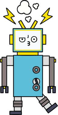 Bir insan tarafından çizilmiş sevimli bir robot karikatürü.