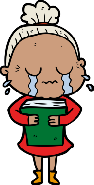 Bir insan tarafından çizilmiş ağlayan yaşlı kadın çizgi filmi.