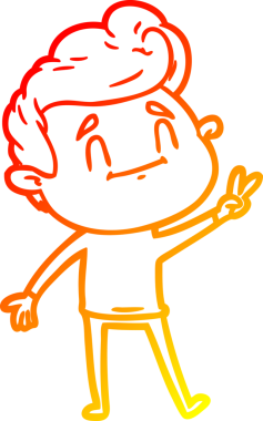 Bir insan tarafından çizilen barış işaretini veren mutlu bir çizgi film adamının sıcak çizgi çizimi