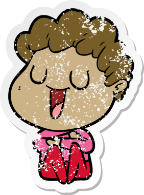 Bir insan tarafından çizilmiş gülen bir karikatürcünün sıkıntılı çıkartması.