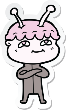 Bir insan tarafından çizilmiş dost canlısı bir uzay adamının çıkartması.