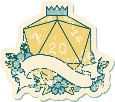 Retro Dövme Biçimi Doğal 20 D20 zar bir insan tarafından çizildi