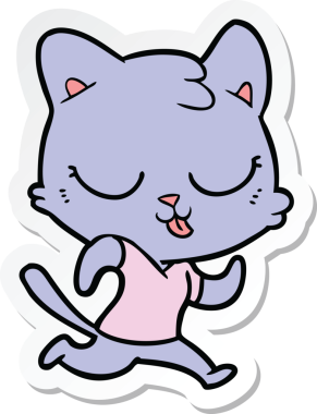 Bir insan tarafından çizilmiş çizgi film kedisinin çıkartması.