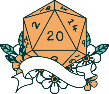 Retro Dövme Biçimi Doğal 20 D20 zar bir insan tarafından çizildi