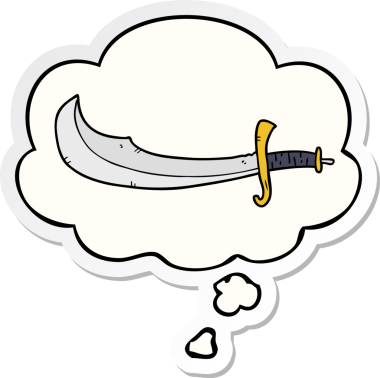 İnsan tarafından çizilmiş bir çıkartma olarak düşünce baloncuklu karikatür Scimitar.