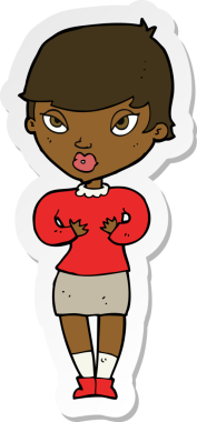 Bir insan tarafından çizilmiş kendine işaret eden bir karikatür kadının çıkartması.