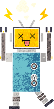 Bir insan tarafından çizilen robot arızasının retro çizim tarzı karikatürü