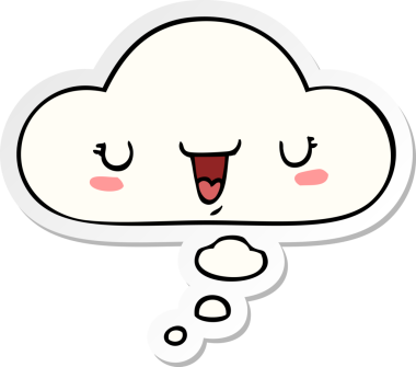 Düşünce baloncuklu şirin mutlu yüz karikatürü bir insan tarafından çizilmiş çıkartma gibi.