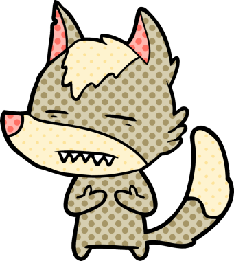 Bir insan tarafından çizilen dişleri gösteren bir kurt çizgi filmi.