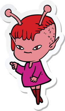 Bir insan tarafından çizilmiş şirin bir uzaylı kızın çıkartması.