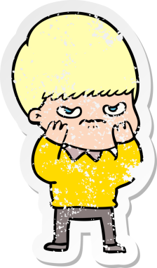 Bir insan tarafından çizilmiş kızgın bir çizgi film çocuğunun sıkıntılı çıkartması.