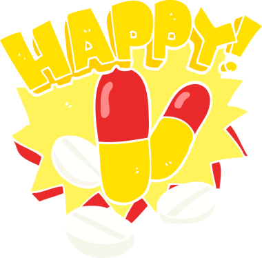 Bir insan tarafından çizilen mutluluk haplarının düz renk çizimi