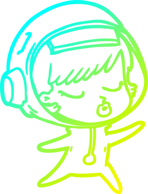 Bir çizgi film karakteri çizen soğuk gradyan bir insan tarafından çizilmiş güzel astronot kız.