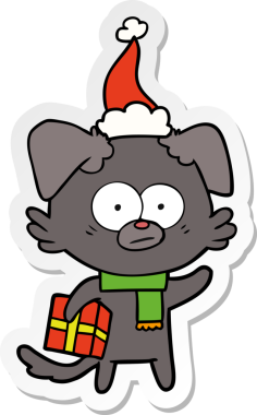 Bir insan tarafından çizilmiş Noel Baba şapkasıyla çizilmiş sinirli köpek eli çıkartması.