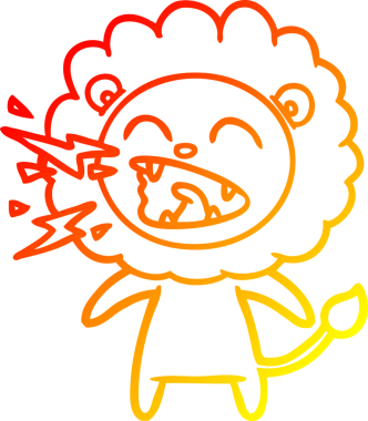 Bir insan tarafından çizilen kükreyen bir aslanın sıcak çizgi çizimi