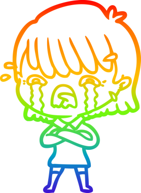 Gökkuşağı gradyan çizimi bir insan tarafından çizilmiş ağlayan bir çizgi kız çizimi