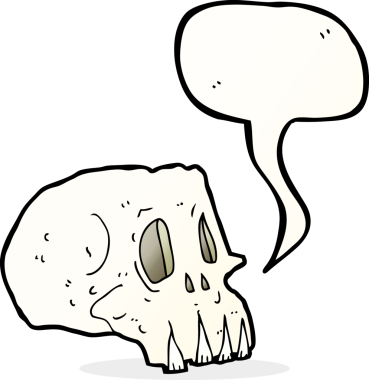 Bir insan tarafından çizilmiş konuşma baloncuğu olan karikatürümsü kafatası.