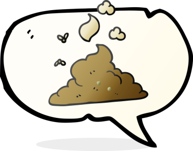 Bir insan tarafından çizilmiş serbest konuşma balonu karikatürü buharlı kaka yığını.