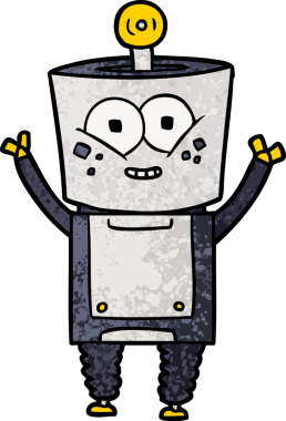 Bir insan tarafından çizilmiş mutlu robot el sallaması.