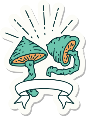 Bir insan tarafından çizilmiş dövme stili mantar çıkartması.