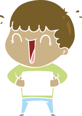 Gülen düz renkli çizgi film karakteri bir insan tarafından çizilmiş.