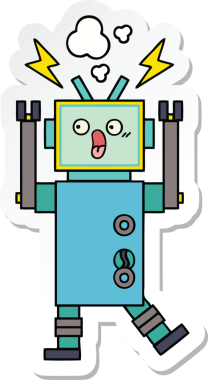 Bir insan tarafından çizilmiş şirin çizgi film robotunun çıkartması.