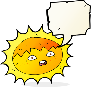 Bir insan tarafından çizilmiş konuşma baloncuklu çizgi film güneşi.