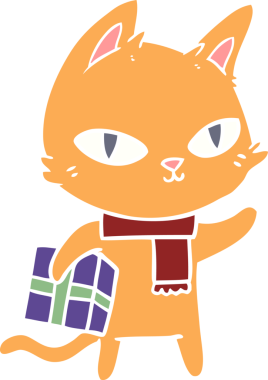 Bir insan tarafından çizilmiş düz renkli çizgi film kedisi.