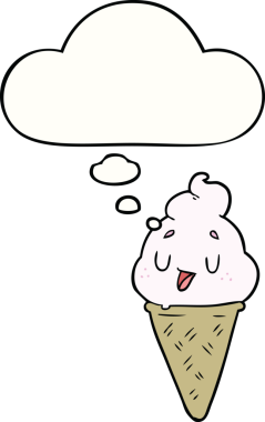 Bir insan tarafından çizilmiş düşünce baloncuklu tatlı çizgi film dondurması.