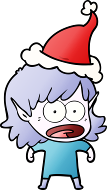 Bir insan tarafından çizilmiş Noel Baba şapkası giymiş şok olmuş bir elf kızının el çizimi karikatürü.